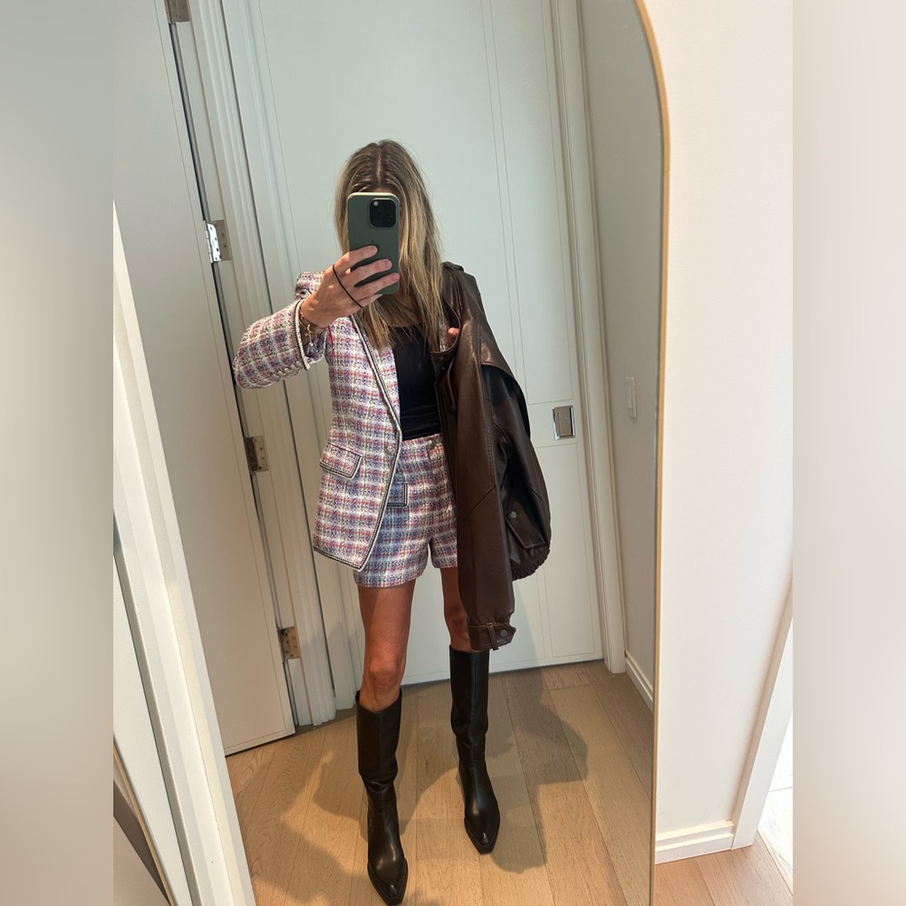 Veronica Beard Patterned Jacket With Plaid Shorts - image 1